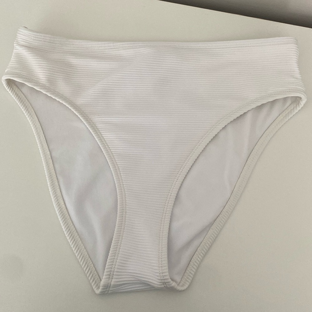 White ribbed high waisted swim bottoms